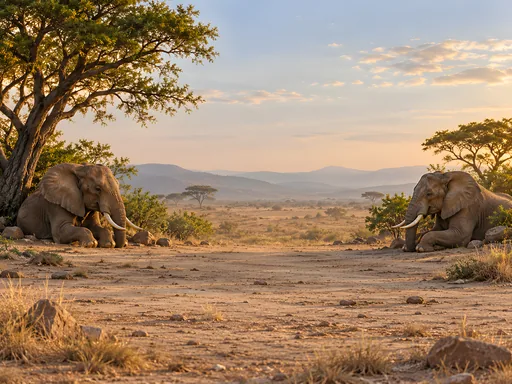 Two Elephants on the Dusty Plain — Animals & Wildlife wallpaper