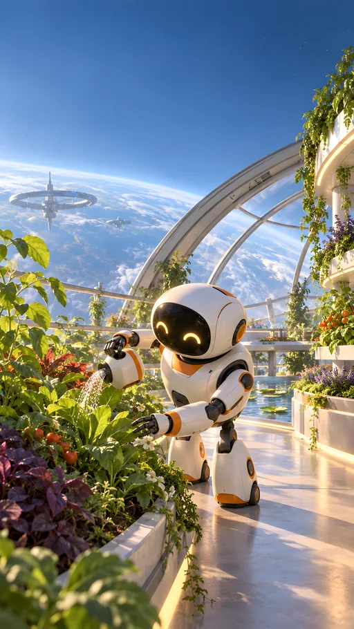 Robot Gardener in Orbit — Technology wallpaper