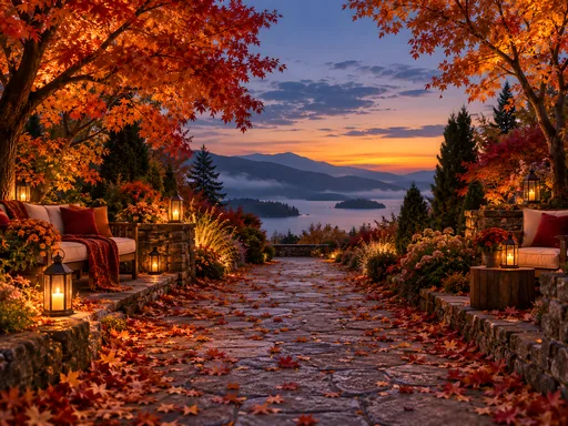 Lantern-Lit Autumn Garden — Seasons & Weather wallpaper