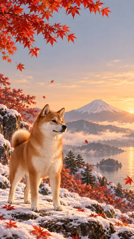 Shiba Inu Under Maple Leaves — Pets wallpaper