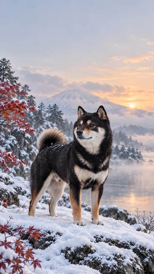 Black-and-Tan Shiba in Snow — Pets wallpaper