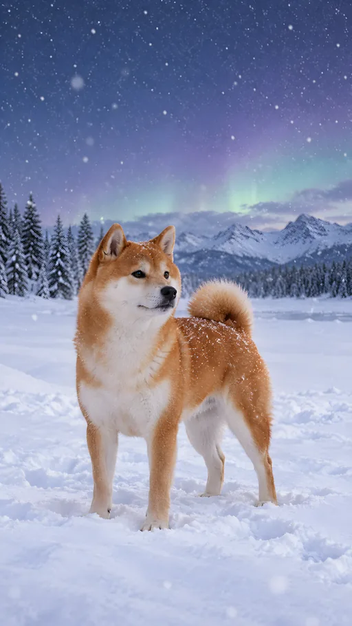 Shiba Inu in Falling Snow — Pets wallpaper
