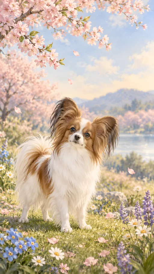 Papillon in Cherry Blossoms — Pets wallpaper
