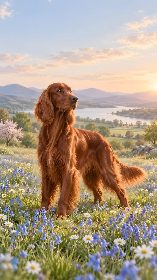 Irish Setter in Blue Flowers — Pets wallpaper