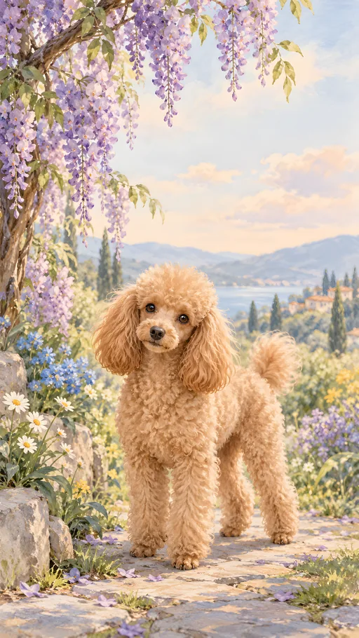Apricot Poodle Under Wisteria — Pets wallpaper