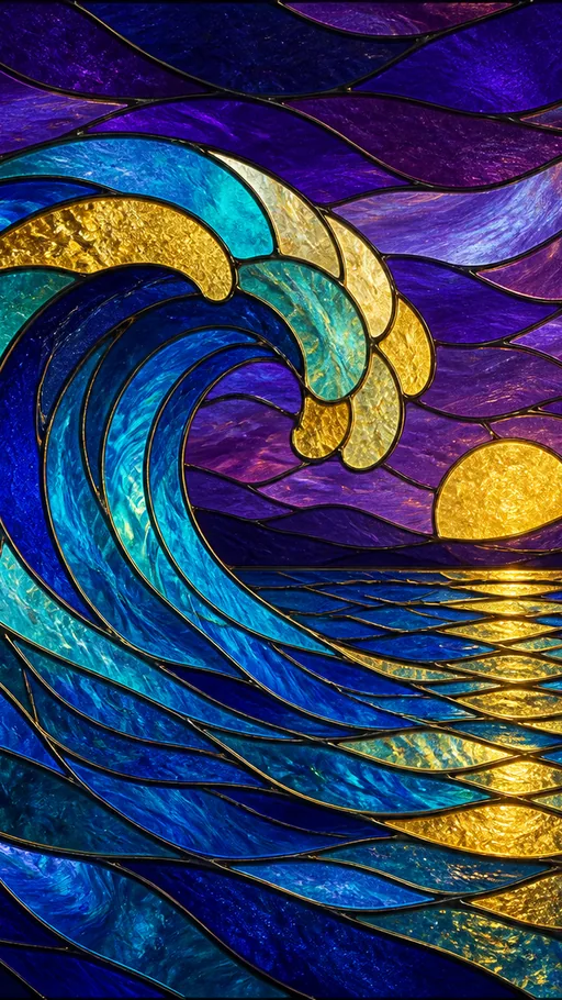 Stained-glass Ocean Wave Curling — Art & Illustration wallpaper