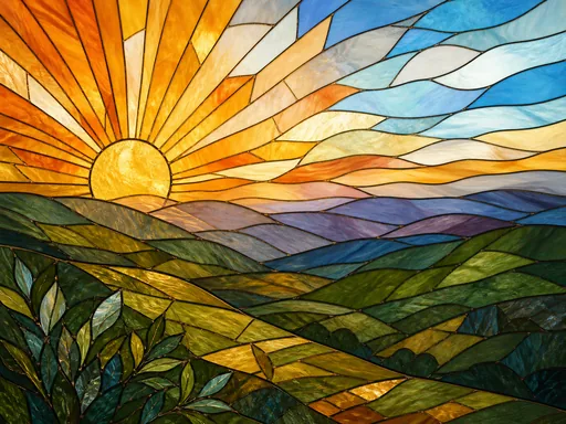 Stained-glass Sunburst Landscape — Art & Illustration Galaxy Fold wallpaper