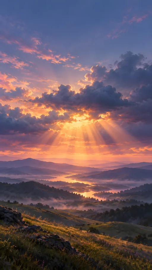 Sun Rays Over Rolling Hills — Seasons & Weather wallpaper