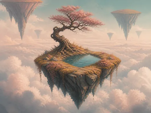 Floating Island Carrying One Crooked Tree — Fantasy Galaxy Fold wallpaper