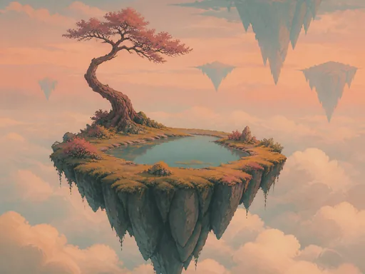 Floating Island Carrying One Crooked Tree — Fantasy Galaxy Fold wallpaper