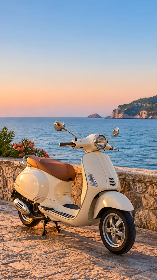 Rounded Scooter by the Sea Wall — Cars & Vehicles phone wallpaper