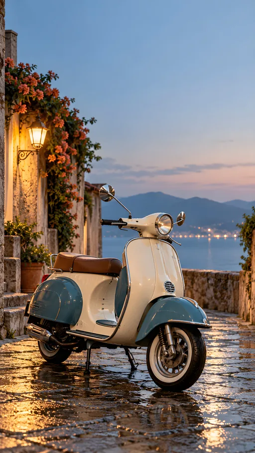 Touring Scooter in a Wet Alley — Cars & Vehicles phone wallpaper
