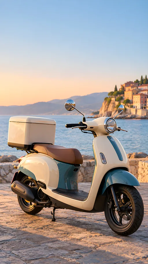 Delivery Scooter by the Coast — Cars & Vehicles phone wallpaper