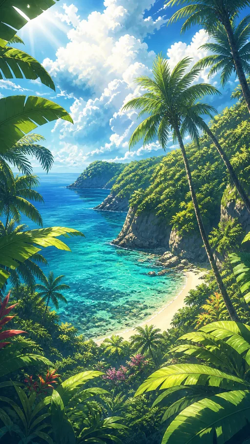 Tall Tropical Cove Framed By Banana — Nature & Landscapes wallpaper