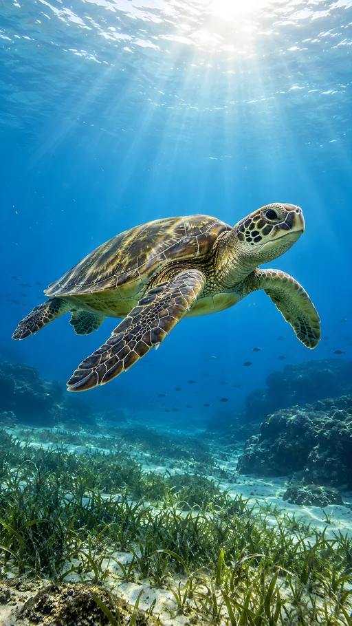 Sea Turtle in Sun Rays — Animals & Wildlife wallpaper