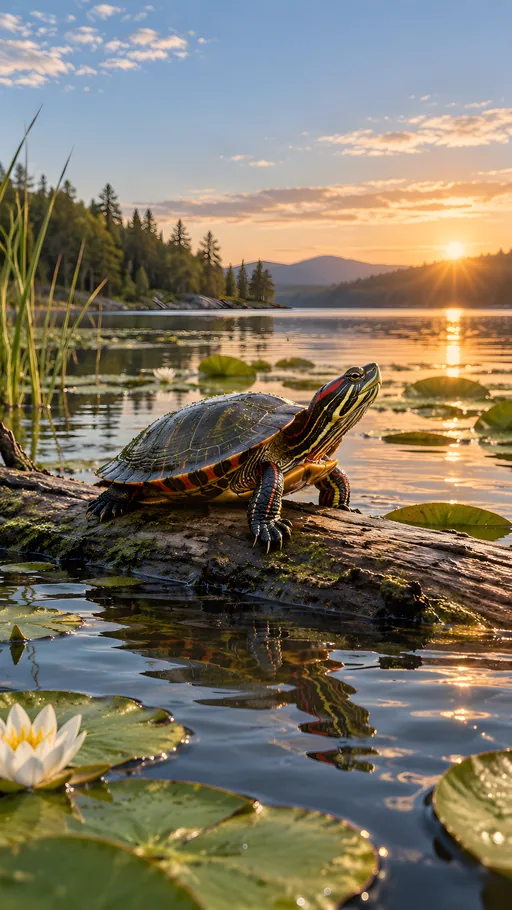 Painted Turtle in a Lily Pond — Animals & Wildlife wallpaper