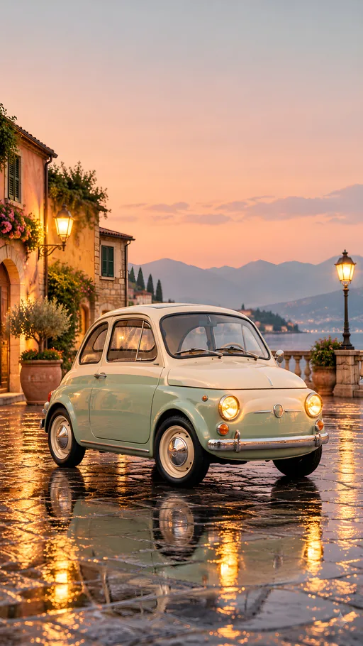 Microcar on the Rainy Plaza — Cars & Vehicles phone wallpaper