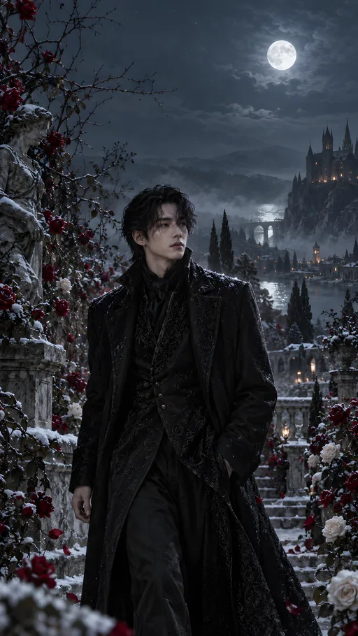 Moonlit Winter Rose Garden — People & Portraits wallpaper