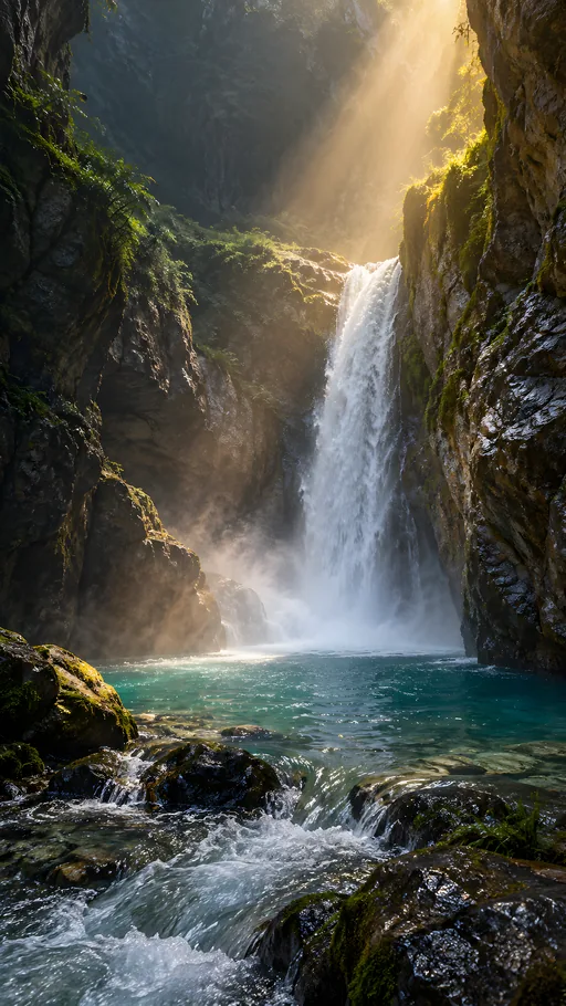 Canyon Waterfall in Amber Light — Nature & Landscapes wallpaper