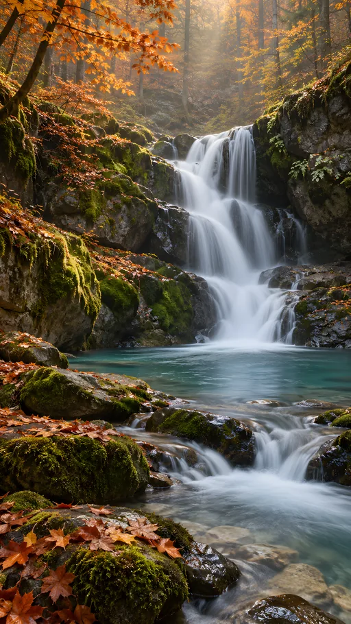 Autumn Forest Cascade — Nature & Landscapes wallpaper