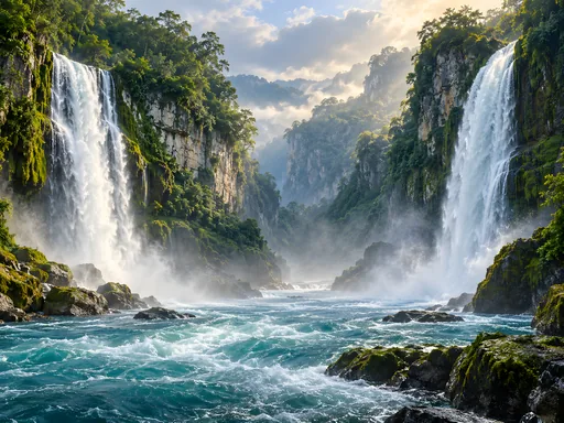 Twin Cascades in a Gorge — Nature & Landscapes wallpaper