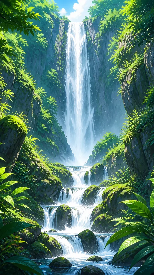 Tall Silver Waterfall Plunging — Nature & Landscapes wallpaper