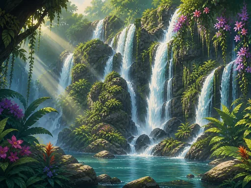 Broad Jungle Waterfall Splitting Into Several — Nature & Landscapes Galaxy Fold wallpaper