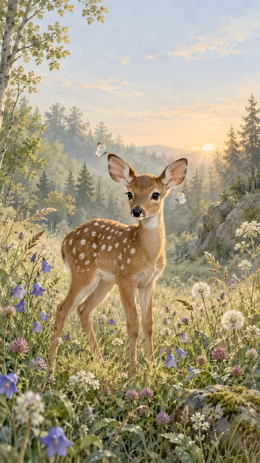 Fawn in a Bellflower Meadow — Animals & Wildlife wallpaper