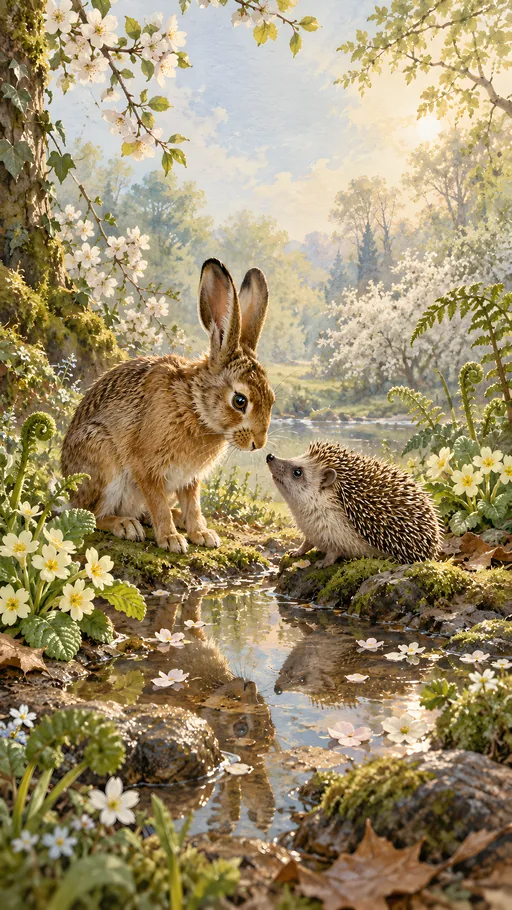 Hare and Hedgehog in Spring — Animals & Wildlife wallpaper