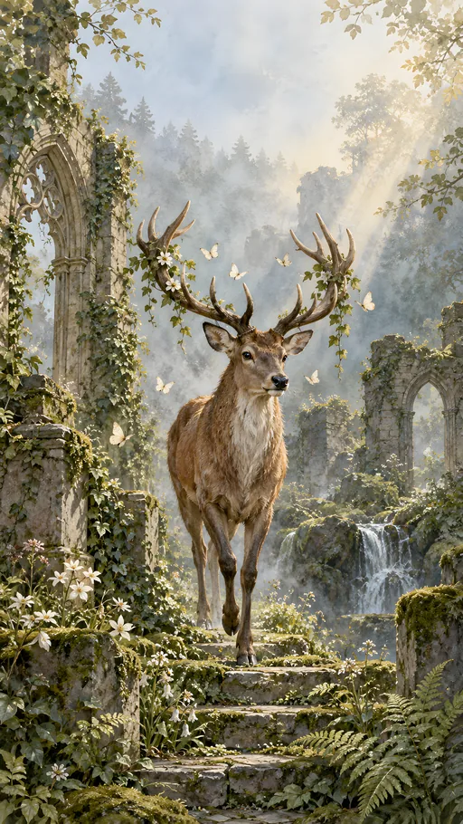 Stag in Mossy Ruins — Animals & Wildlife wallpaper