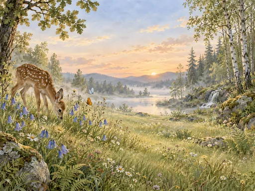 Fawn in a Bellflower Meadow — Animals & Wildlife wallpaper