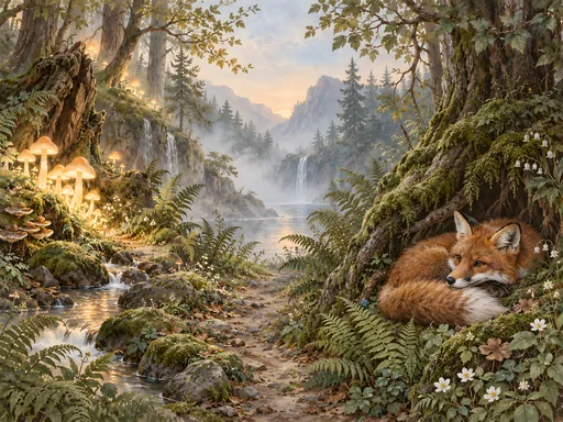 Red Fox Beneath Mossy Roots — Animals & Wildlife wallpaper