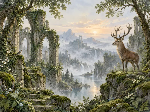Stag in Mossy Ruins — Animals & Wildlife wallpaper