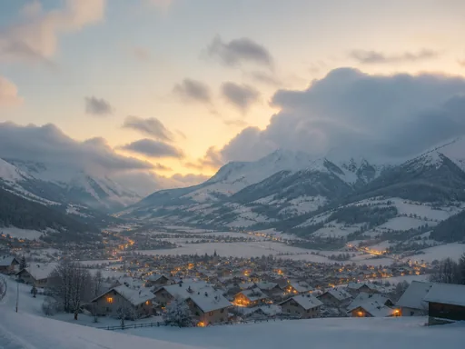 Wide Snow-covered Village Valley Without Visible — Seasons & Weather Galaxy Fold wallpaper