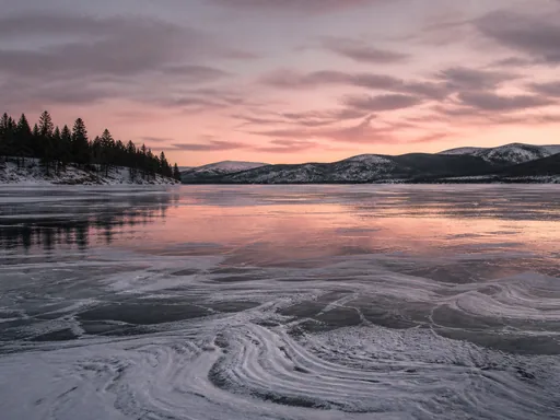 Frozen Lake Bordered By Dark Pines — Seasons & Weather Galaxy Fold wallpaper