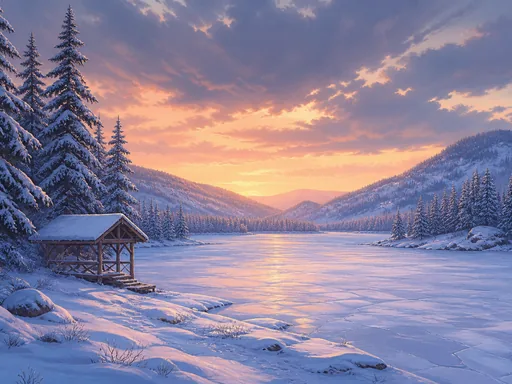 Broad Frozen Lake Surrounded By Snowy — Seasons & Weather Galaxy Fold wallpaper
