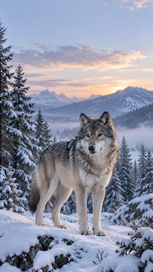 Gray Wolf in a Snowy Clearing — Animals & Wildlife wallpaper