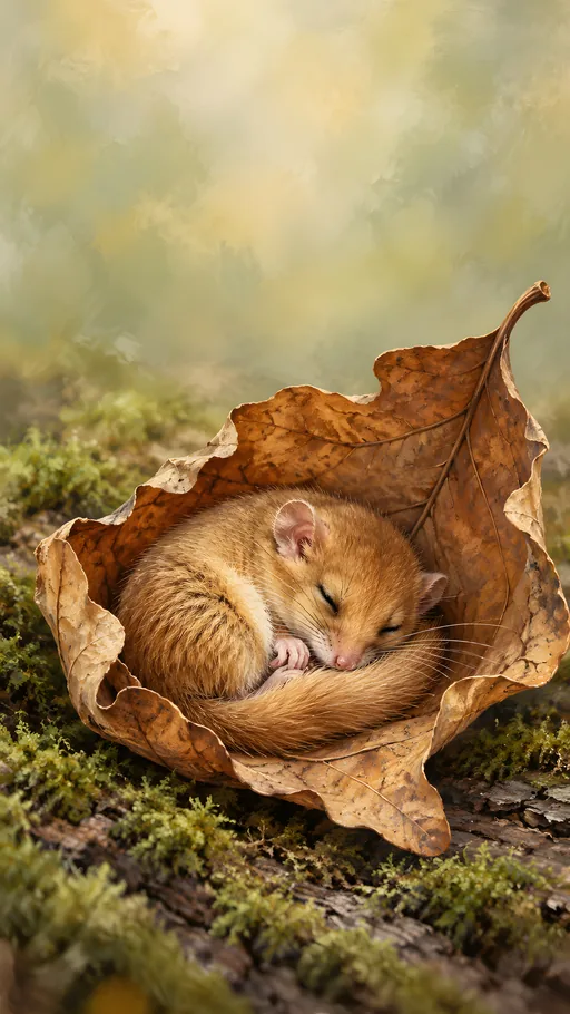 Dormouse Asleep in an Oak Leaf — Animals & Wildlife wallpaper
