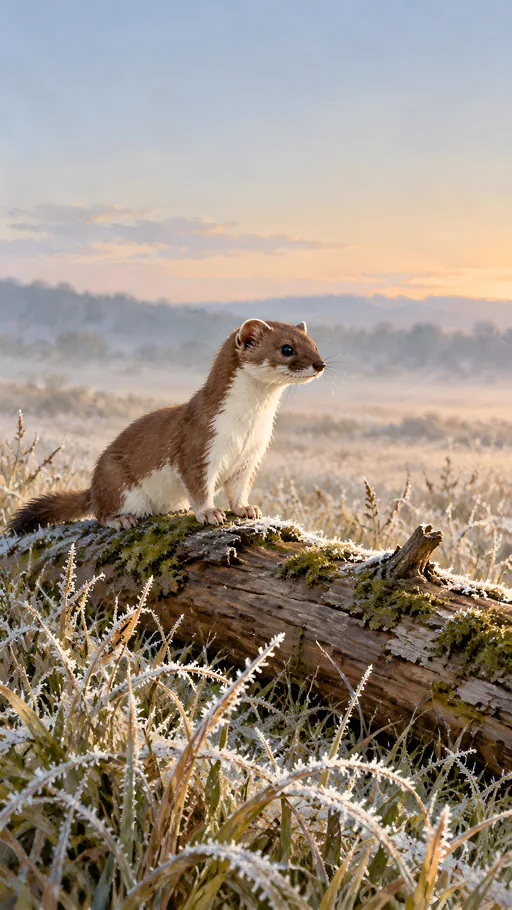 Stoat in the Frosted Grass — Animals & Wildlife wallpaper